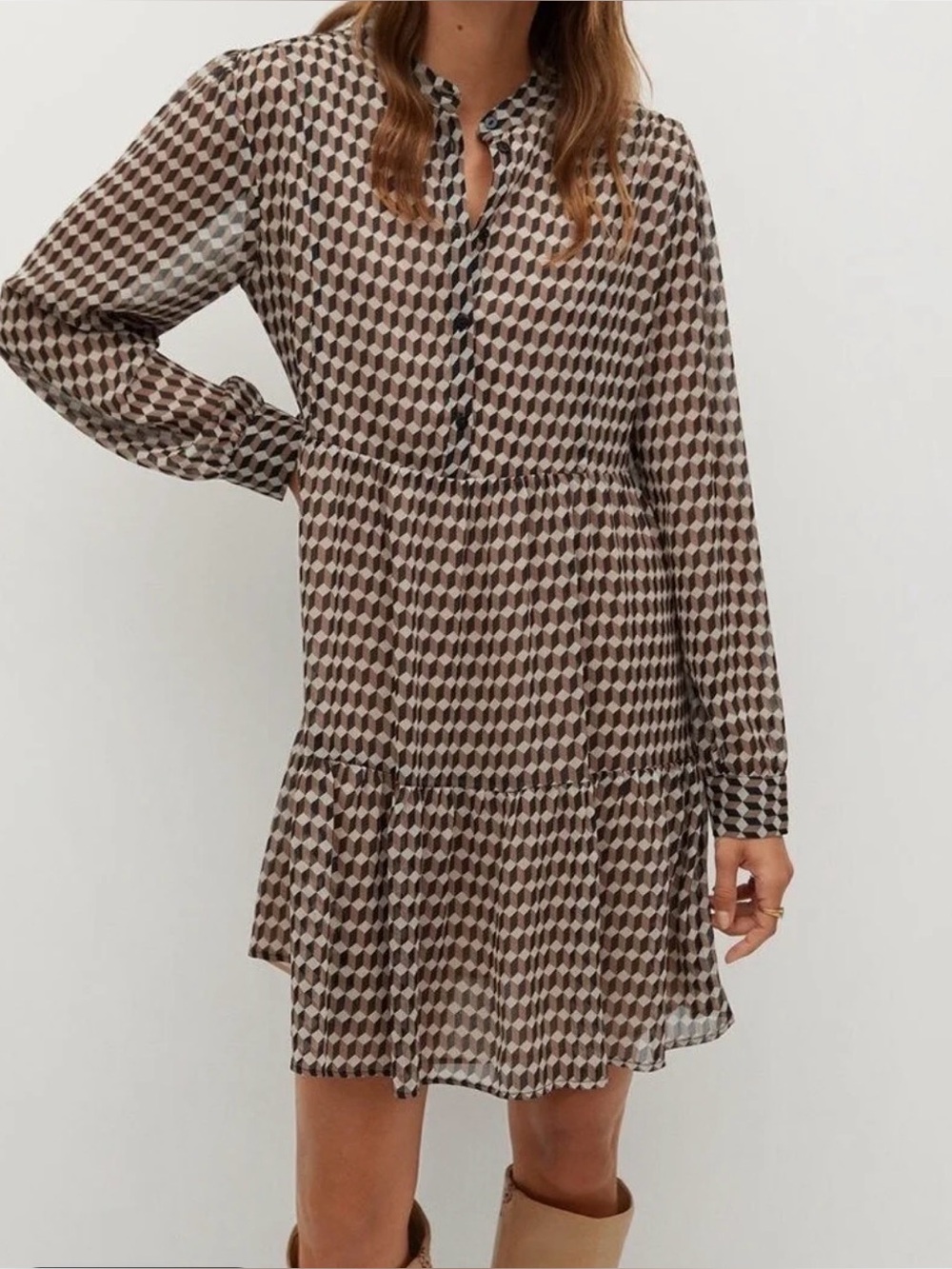 MANGO Geometric Babydoll Shirt Dress
